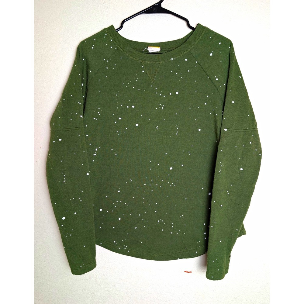 C&C California Womens L Olive Green Paint Splatter Sweatshirt Raglan Pullover